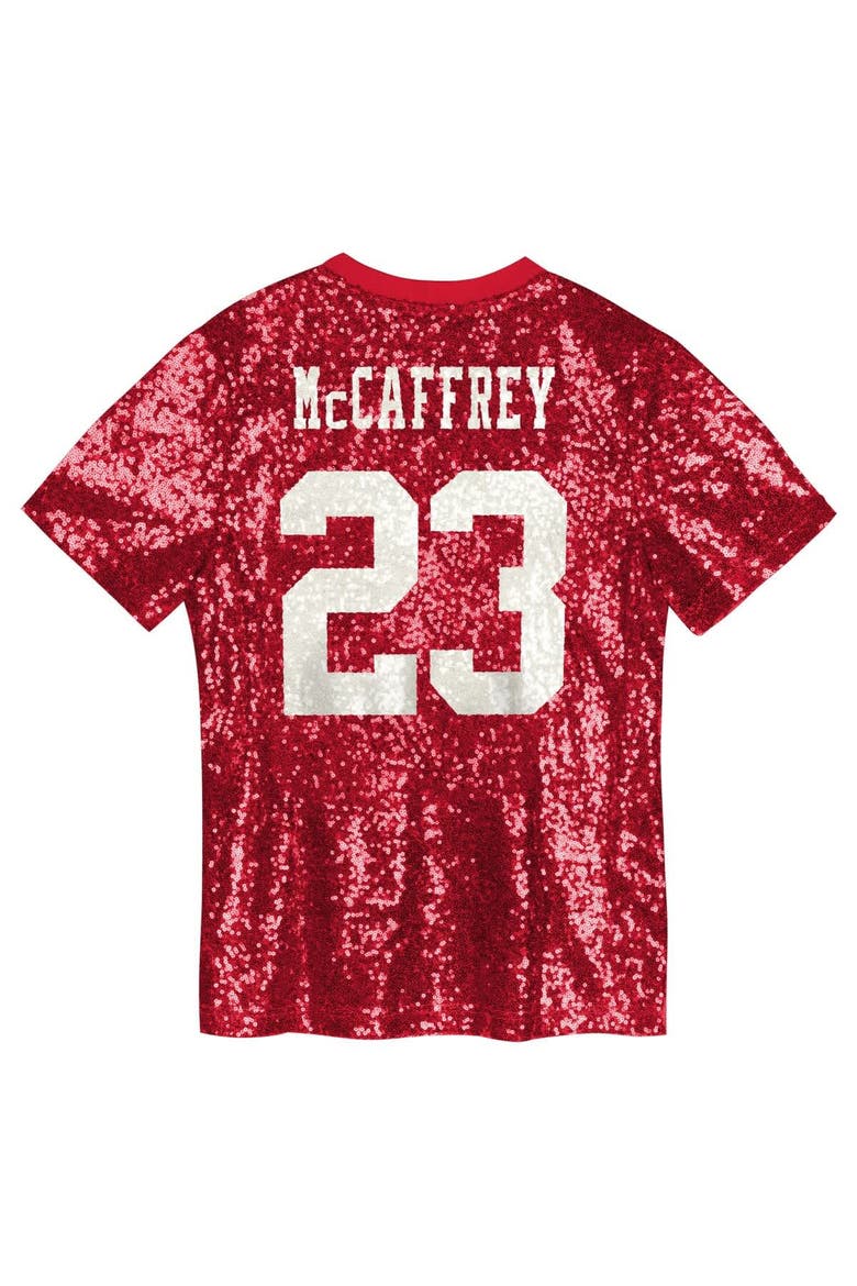Girls Youth Christian McCaffrey Scarlet San Francisco 49ers Sequin V-Neck Fashion Jersey, Alternate, color, Scarlet
