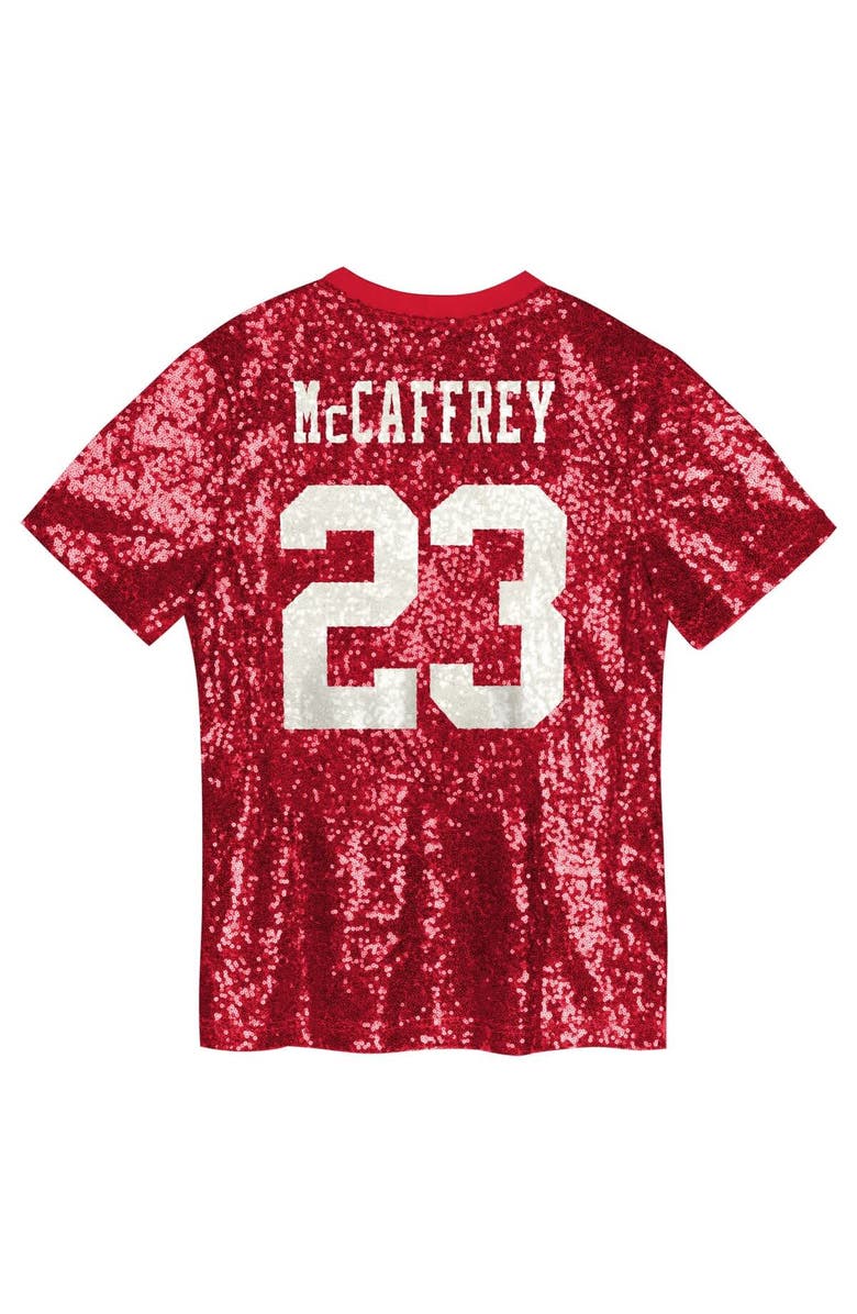 Outerstuff Girls Youth Christian McCaffrey Scarlet San Francisco 49ers Sequin V-Neck Fashion Jersey, Alternate, color, Scarlet