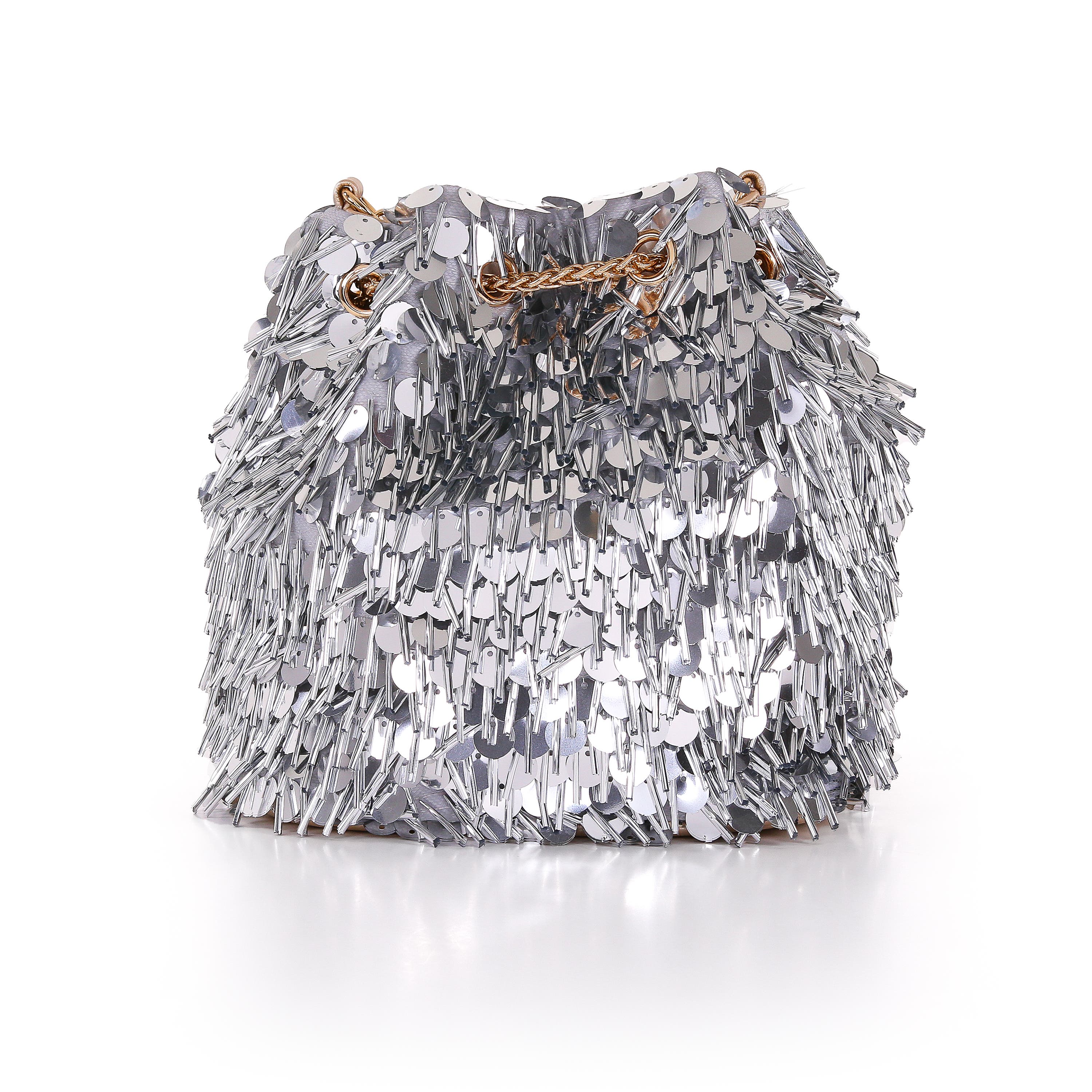 Piper Sequin And Bugle Bead Bucket Bag, Alternate, color, Silver Gold