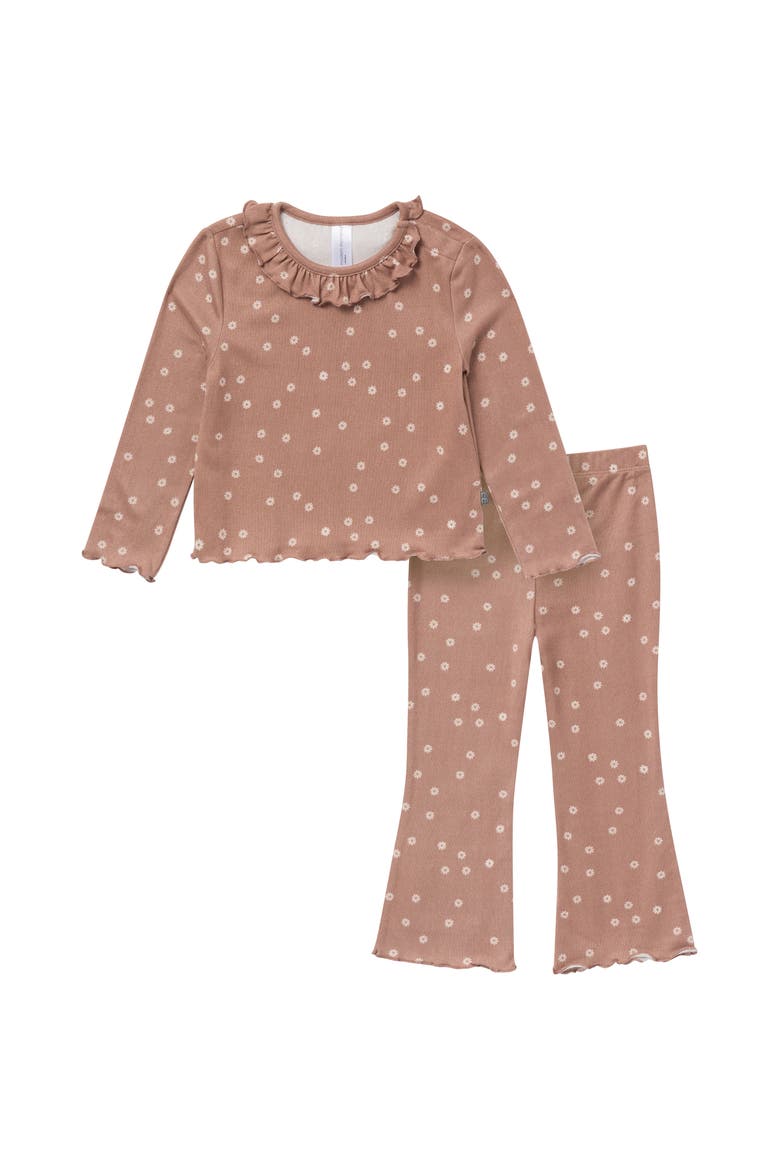 Ruffle Collar Top and Flare Pant Set, Alternate, color, Brown
