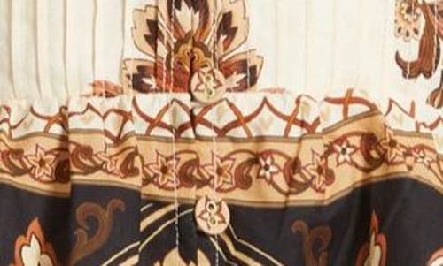 Farm Rio Majestic Garden Lace Puff Sleeve Cotton Top In Gold