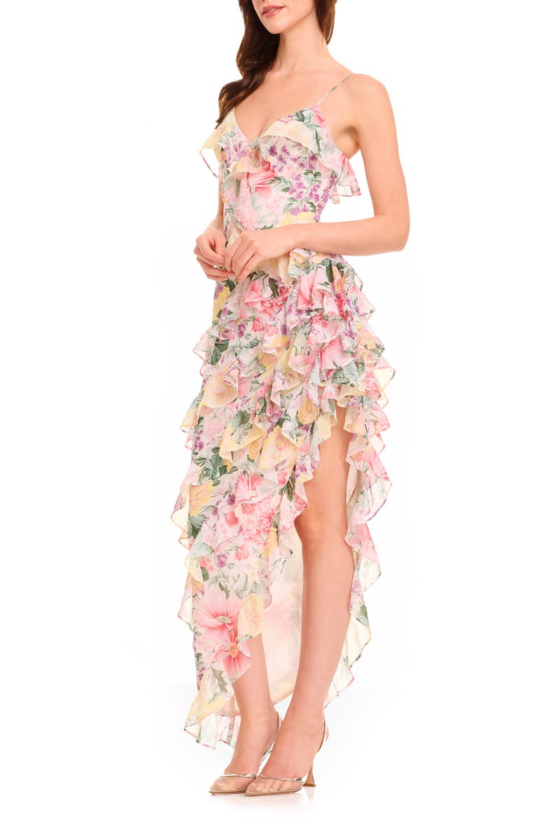 Josefina Metallic Floral Ruffle Detail Gown, Alternate, color, IVORY MULTI
