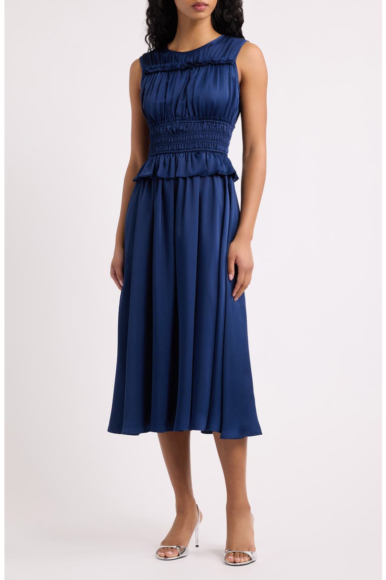 Sage Shirred Midi Dress, Main, color, NAVY NAVY