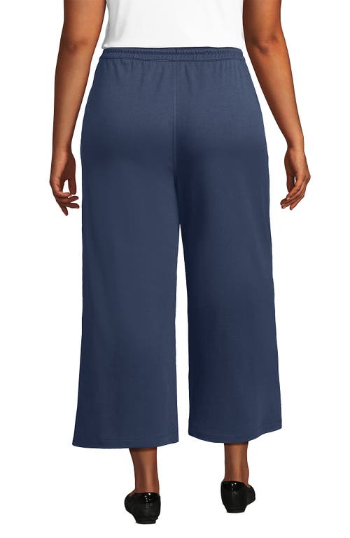 Lands' End Sport Knit Pull On Drawstring Wide Leg Crop Pants In Blue