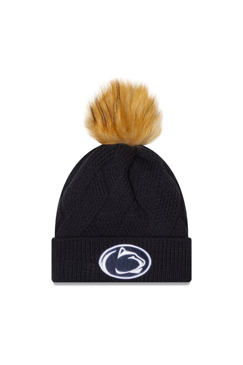 Women's New Era Navy Penn State Nittany Lions Snowy Cuffed Knit Hat with Pom, Main, color, Navy
