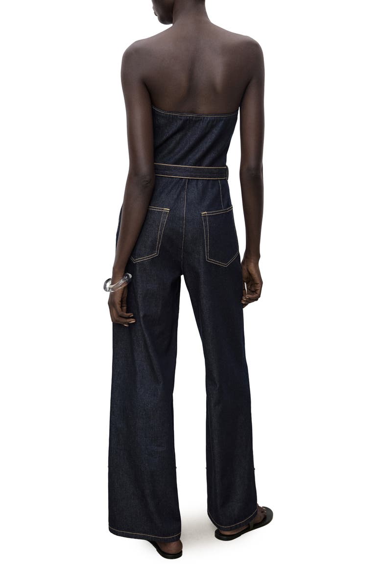 Mono Strapless Tie Waist Denim Jumpsuit, Alternate, color, OPEN BLUE