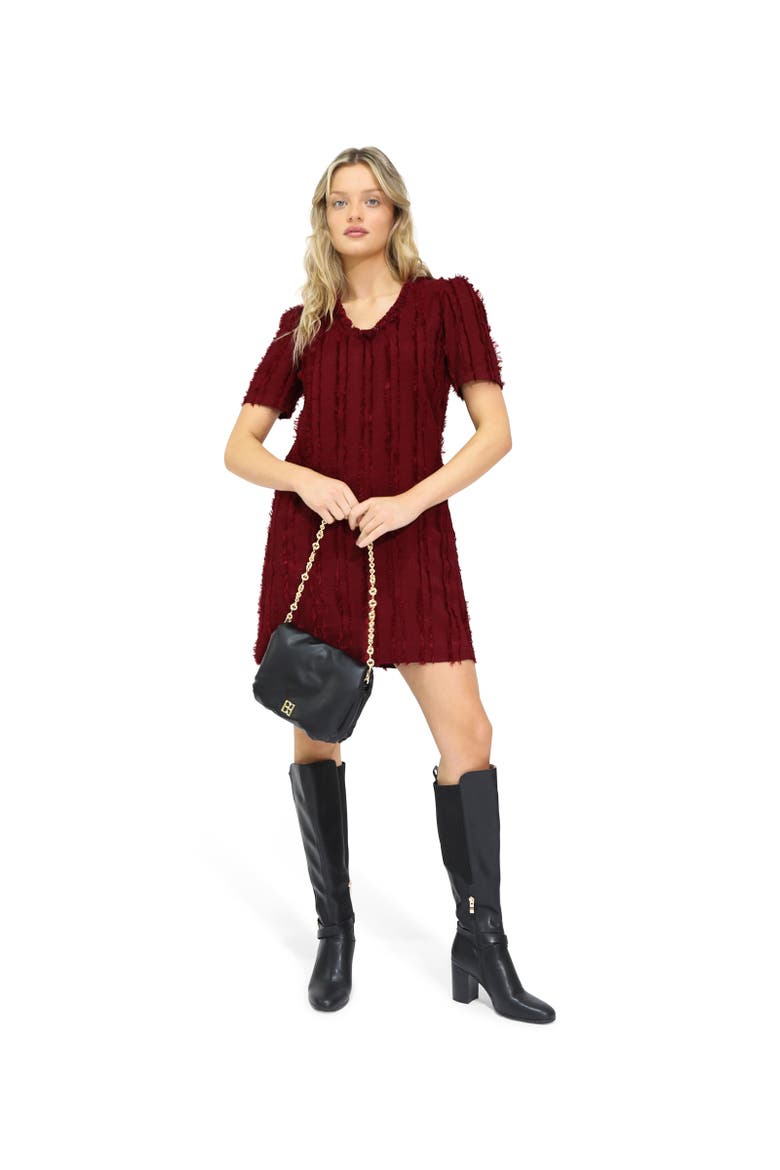 Solana Boho Fringe Shift Mini Dress, Alternate, color, Red Overflow