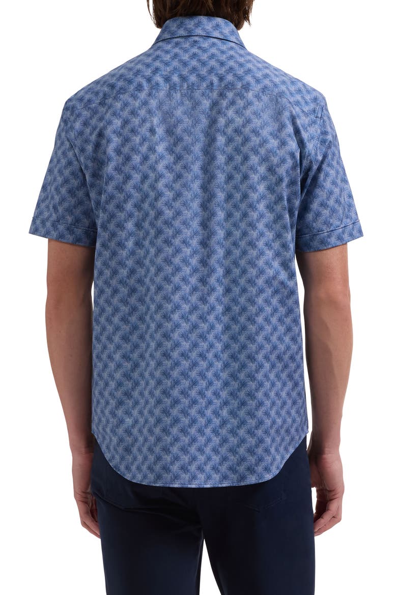 Miles OoohCotton® Leaf Print Short Sleeve Button-Up Shirt, Alternate, color, COBALT