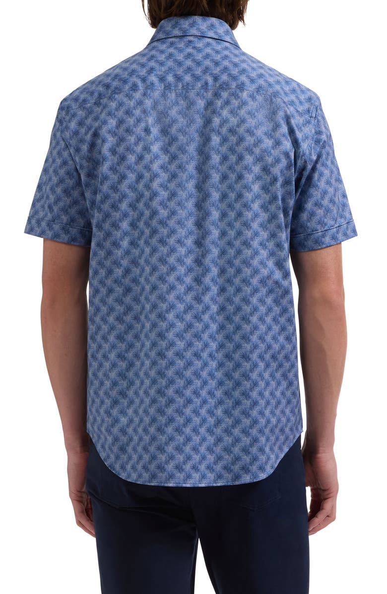 Bugatchi Miles OoohCotton<sup>®</sup> Leaf Print Short Sleeve Button-Up Shirt, Alternate, color, Cobalt