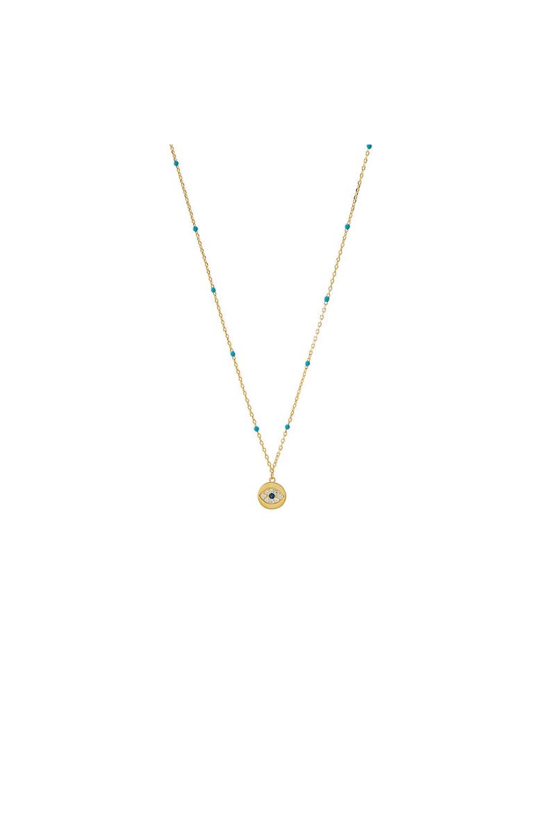 BY ADINA EDEN Colored Enamel Evil Eye Disc Necklace, Main, color, Sapphire Blue