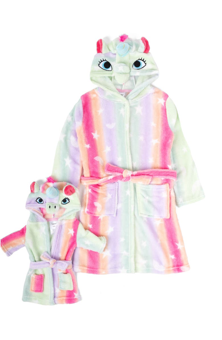 Leveret Girls Fleece Hooded Robe with Matching Doll Robe, Main, color, Stars