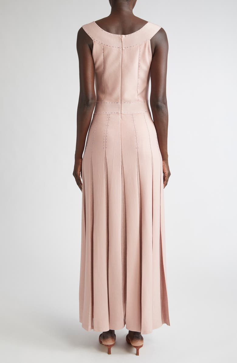 ST. JOHN Crystal Embellished Pleated Piqué Gown, Alternate, color, Rose Quartz