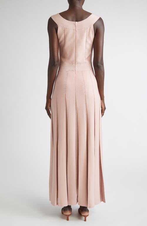 St John St. John Crystal Embellished Pleated Piqué Gown In Pink