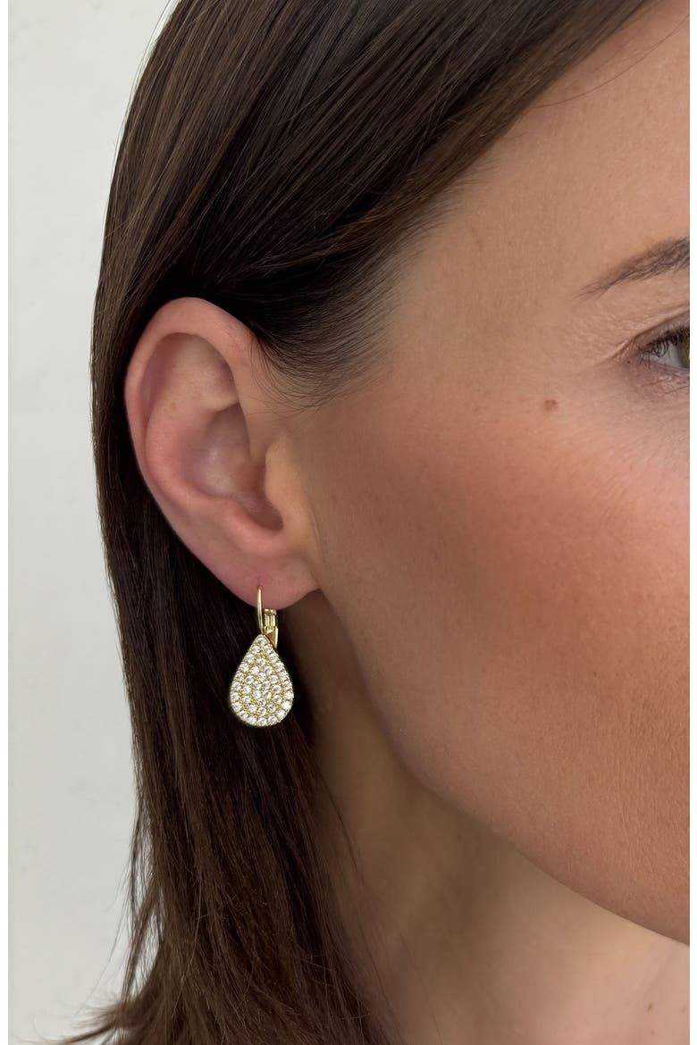 14K Gold Plated Pavé Cubic Zirconia Pear Lever Back Earrings, Alternate, color, GOLD