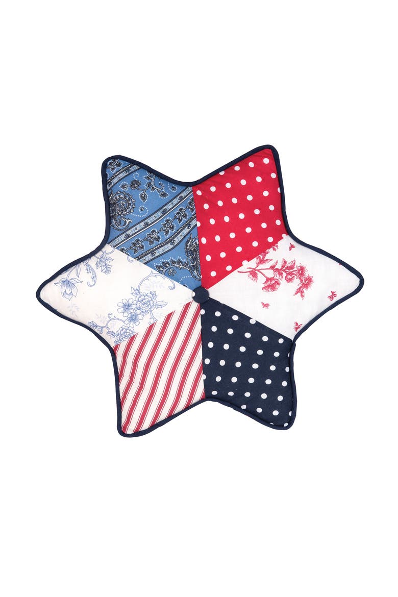 Star Vintage Patchwork Patriotic Accent Throw Pillow 18", Main, color, Blue