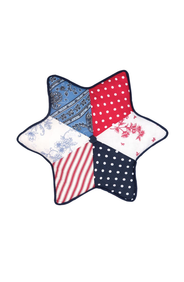 Gallerie II Star Vintage Patchwork Patriotic Accent Throw Pillow 18", Main, color, Blue