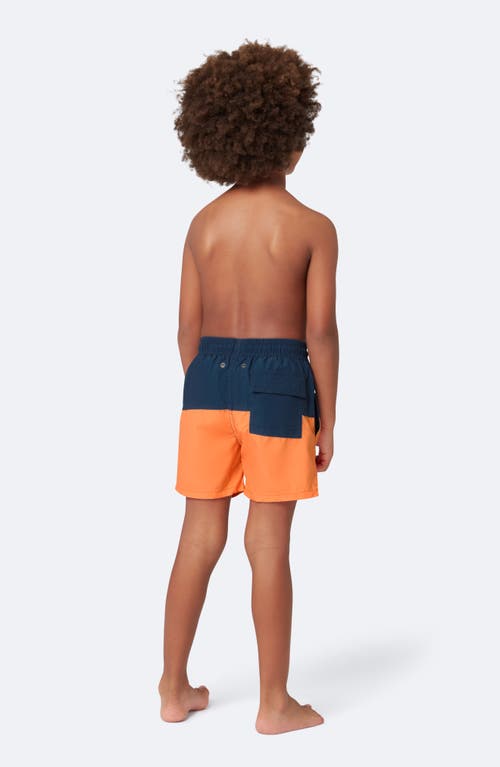 Tom & Teddy Kids' Colorblock Performance Swim Trunks In Blue Orange