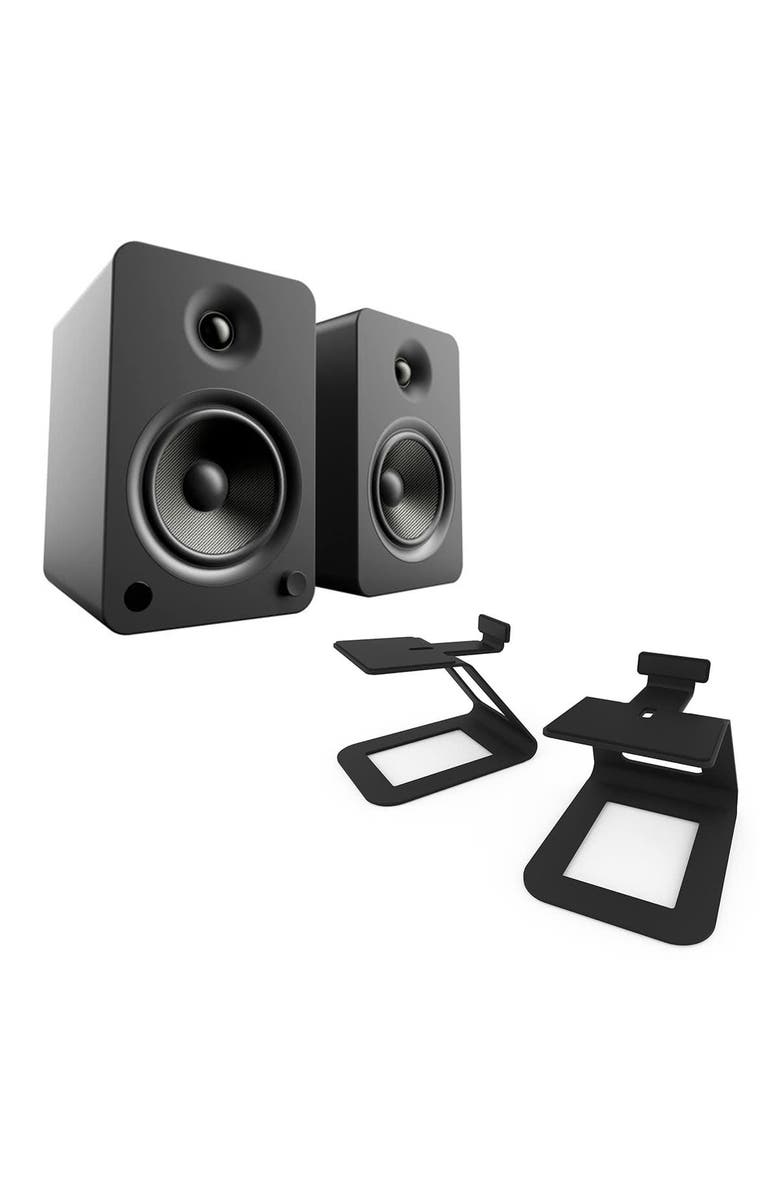 Kanto YU6 Powered Bookshelf Speakers with SE6 Elevated Desktop Speaker Stands, Main, color, Black