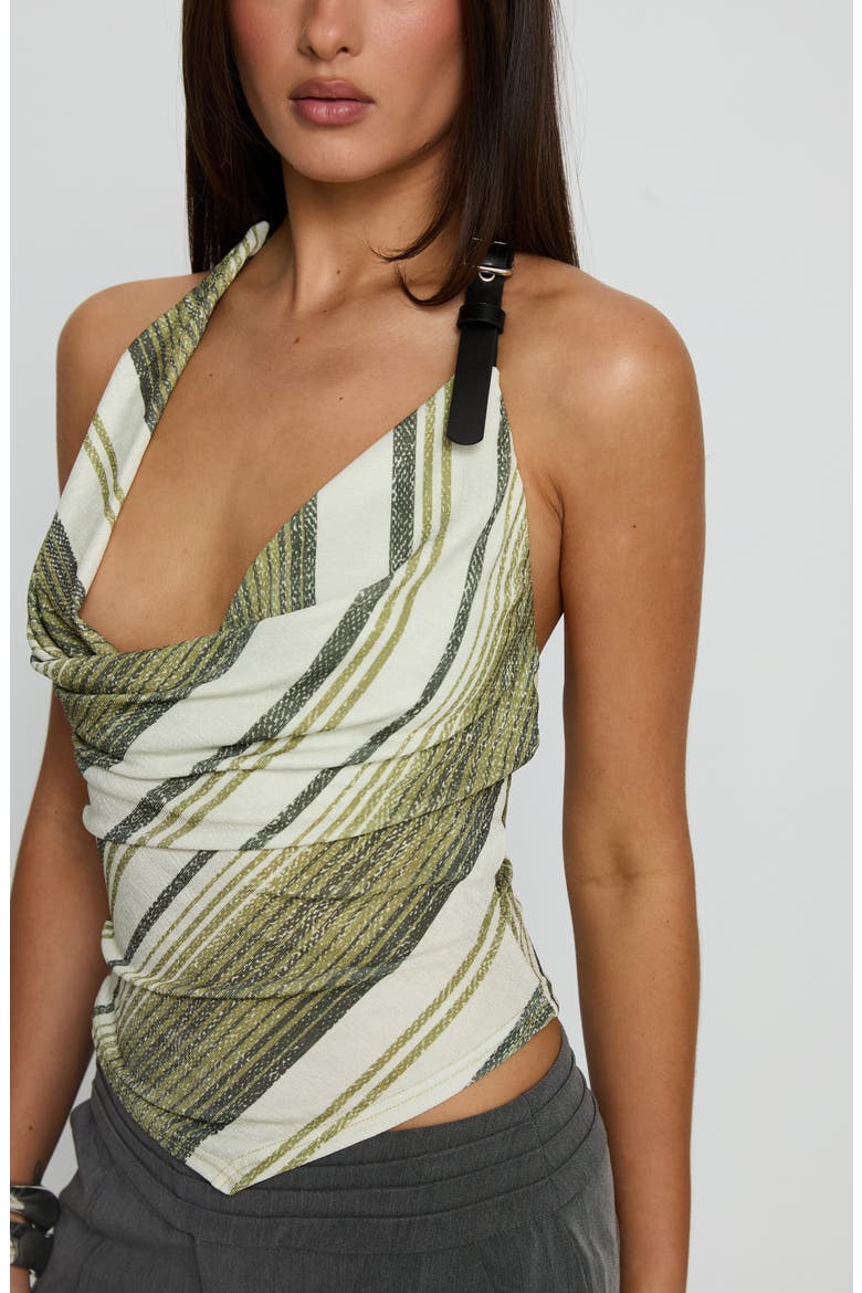 Syrenah Cowl Neck Halter Top, Alternate, color, GREEN STRIPE