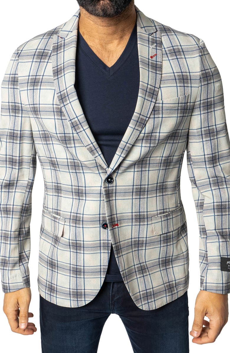 Maceoo Descartes Unconstructed Plaid Brooksy Cobalt Blue Blazer, Main, color, Blue