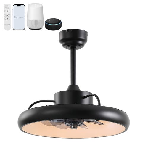 Oval Air Loren 20" Modern Contemporary 6-speed Metal Mobile-app/remote-controlled Dimmable Smart Int In Black
