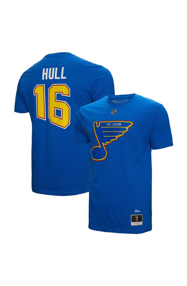 Mitchell & Ness Men's Mitchell & Ness Brett Hull Blue St. Louis Blues  Name & Number T-Shirt, Main, color, Blue