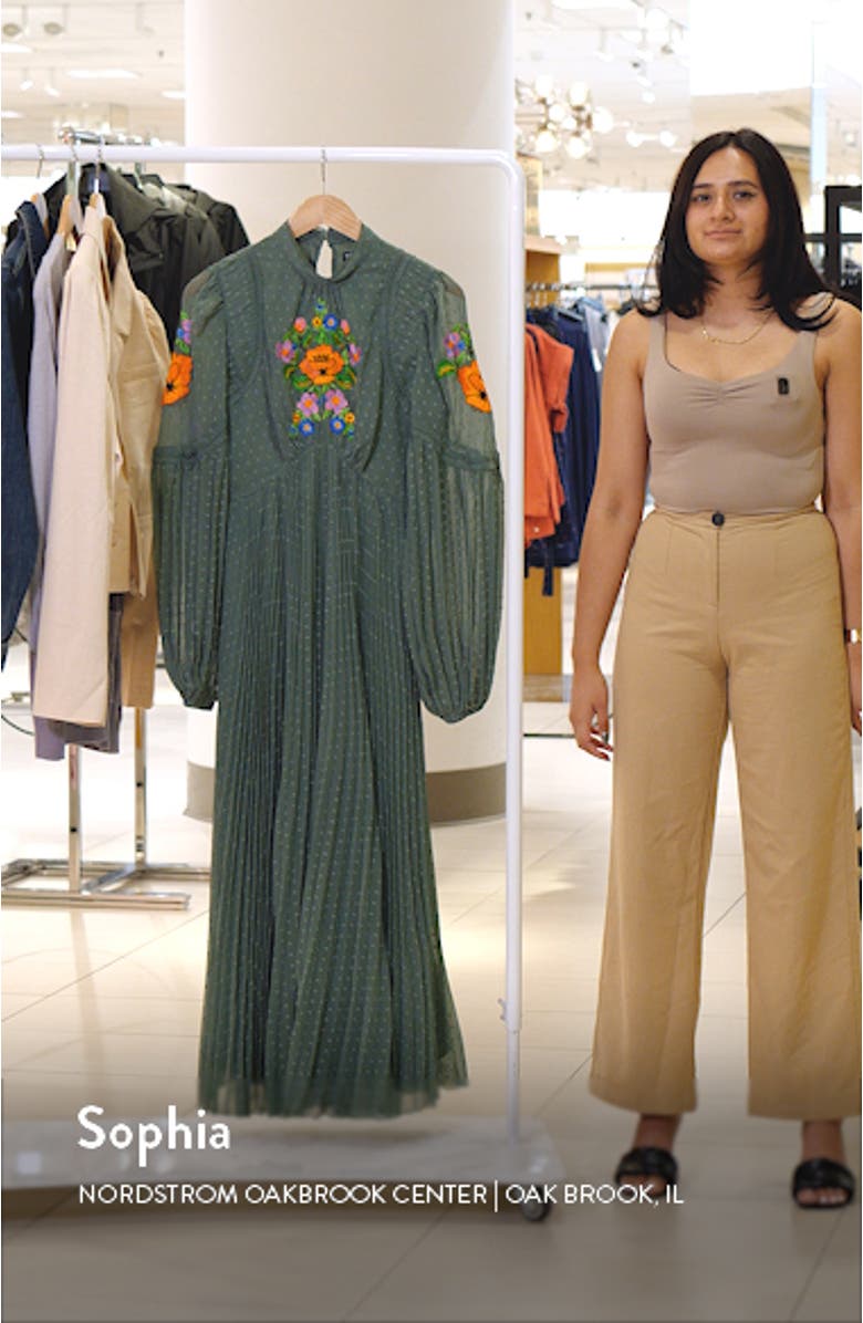 Floral Embroidered Long Sleeve Chiffon Midi Dress, sales video thumbnail