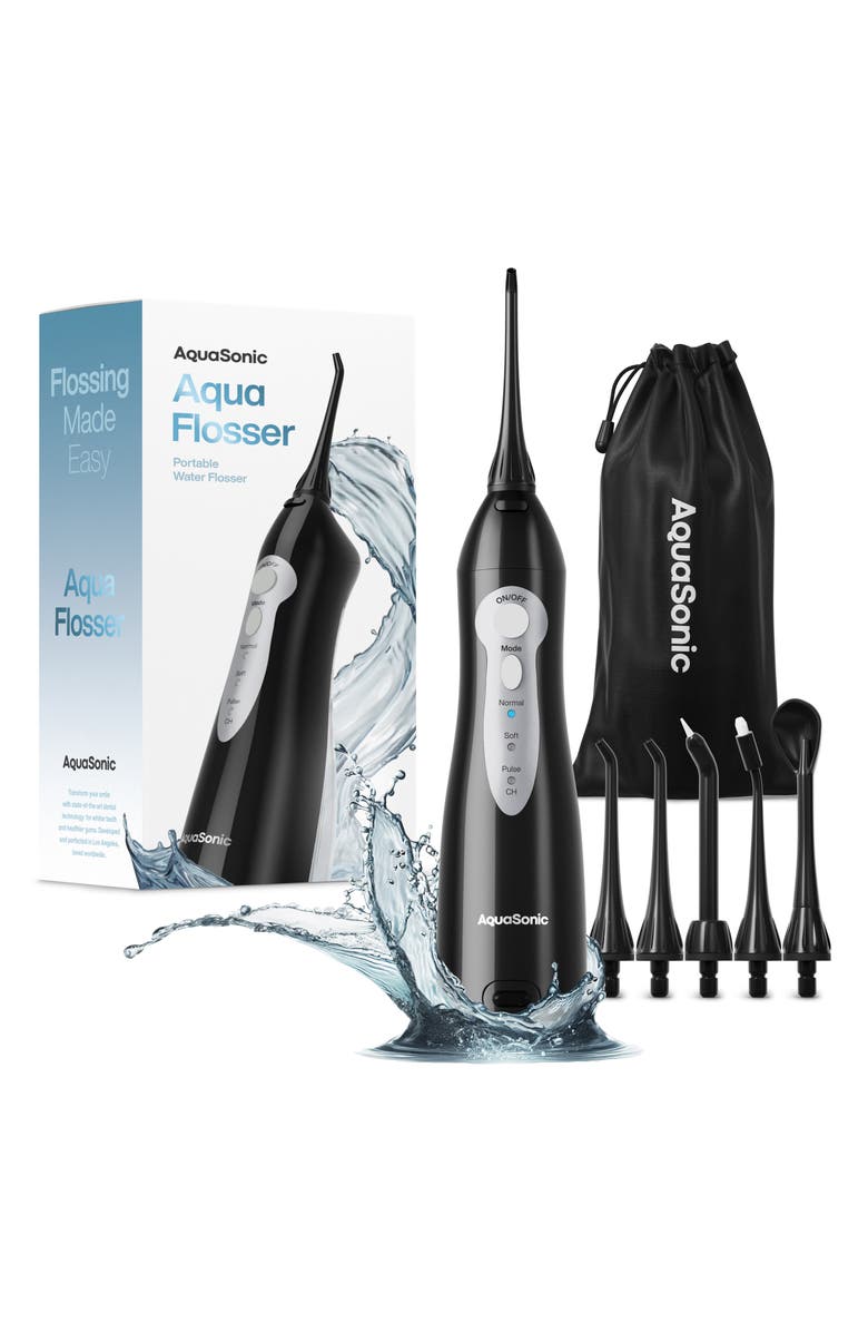 AQUASONIC Aqua Flosser, Tips & Travel Pouch Set, Alternate, color, Black