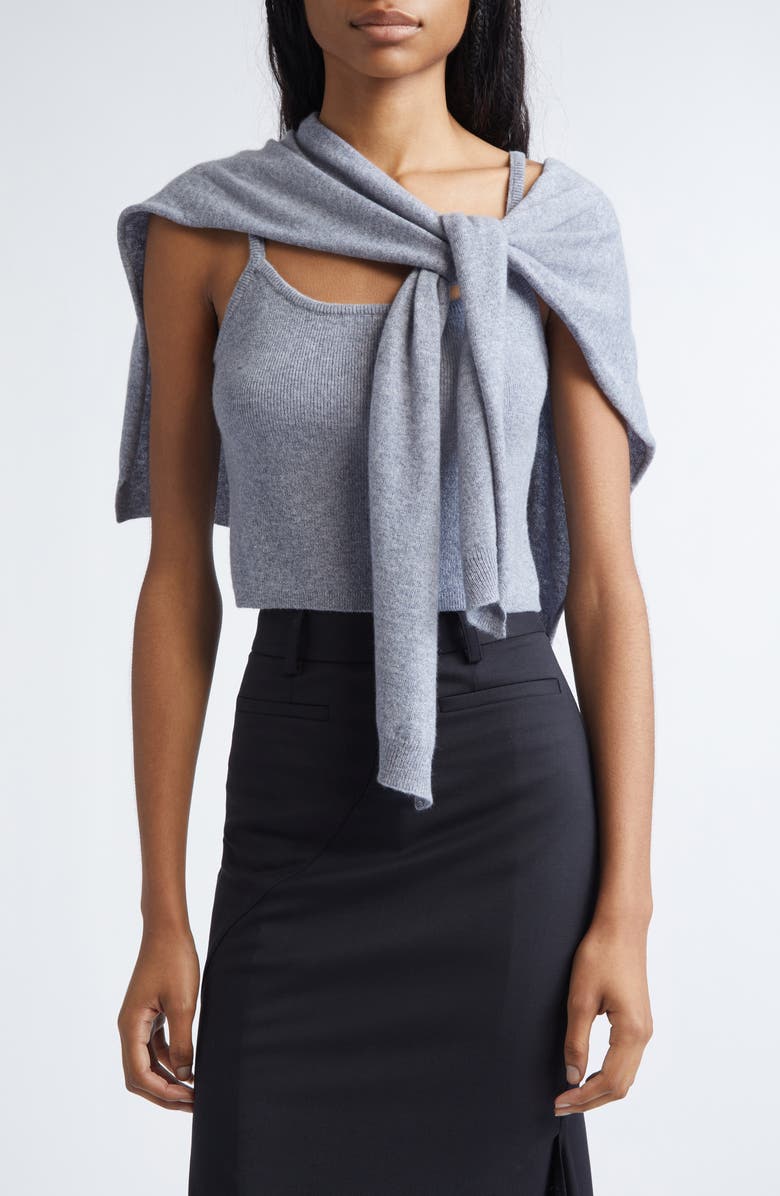 MONSE Tie Scarf Cashmere Camisole Sweater, Main, color, Grey
