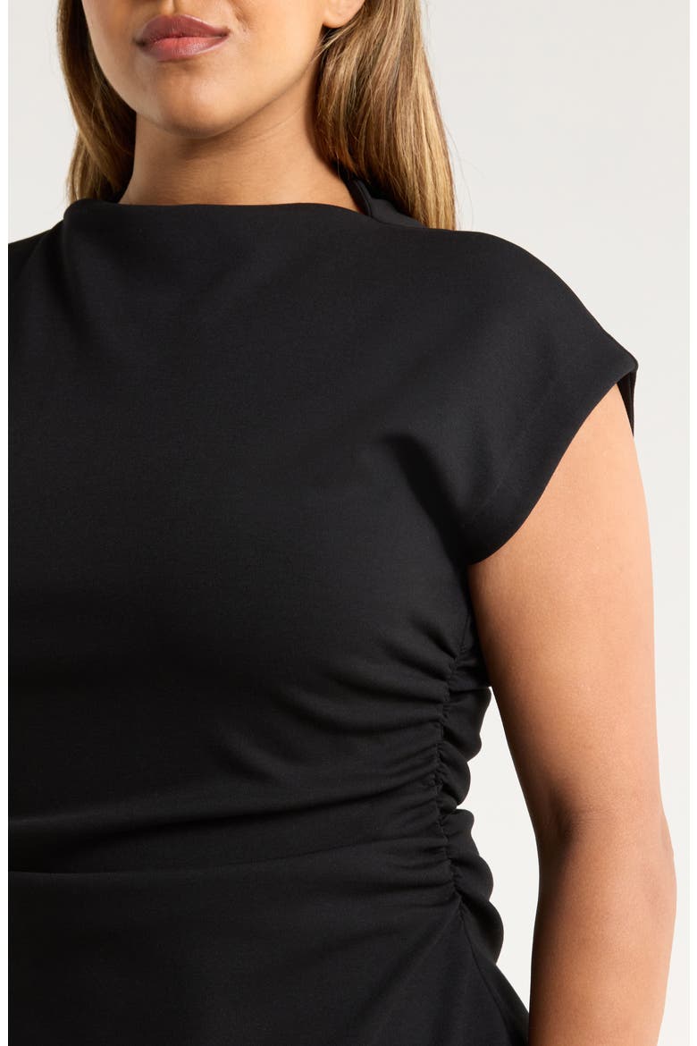 Ruched Cap Sleeve Dress, Alternate, color, BLACK