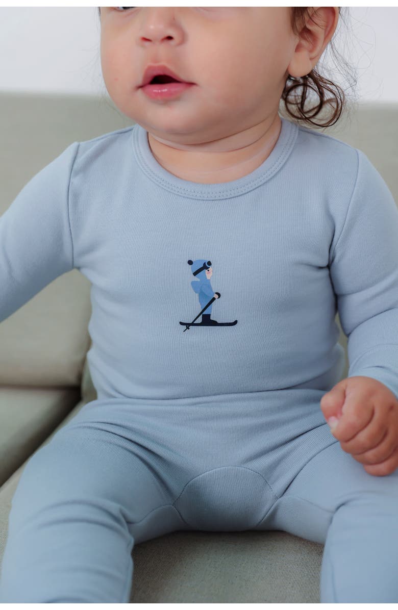 Fragile Ski Print French Fleece Romper, Alternate, color, Cloud