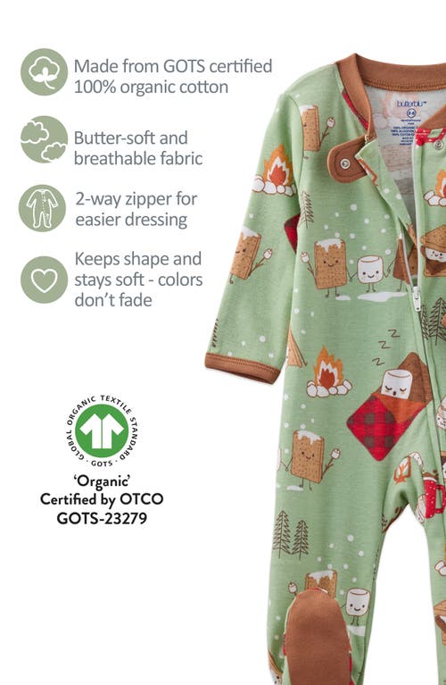 Butterblu Scout Fitted One-piece Organic Cotton Footie Pajamas In Green