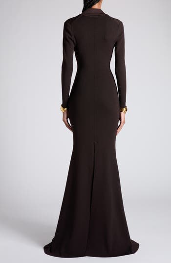 Cutout Sable Jersey Gown with Train