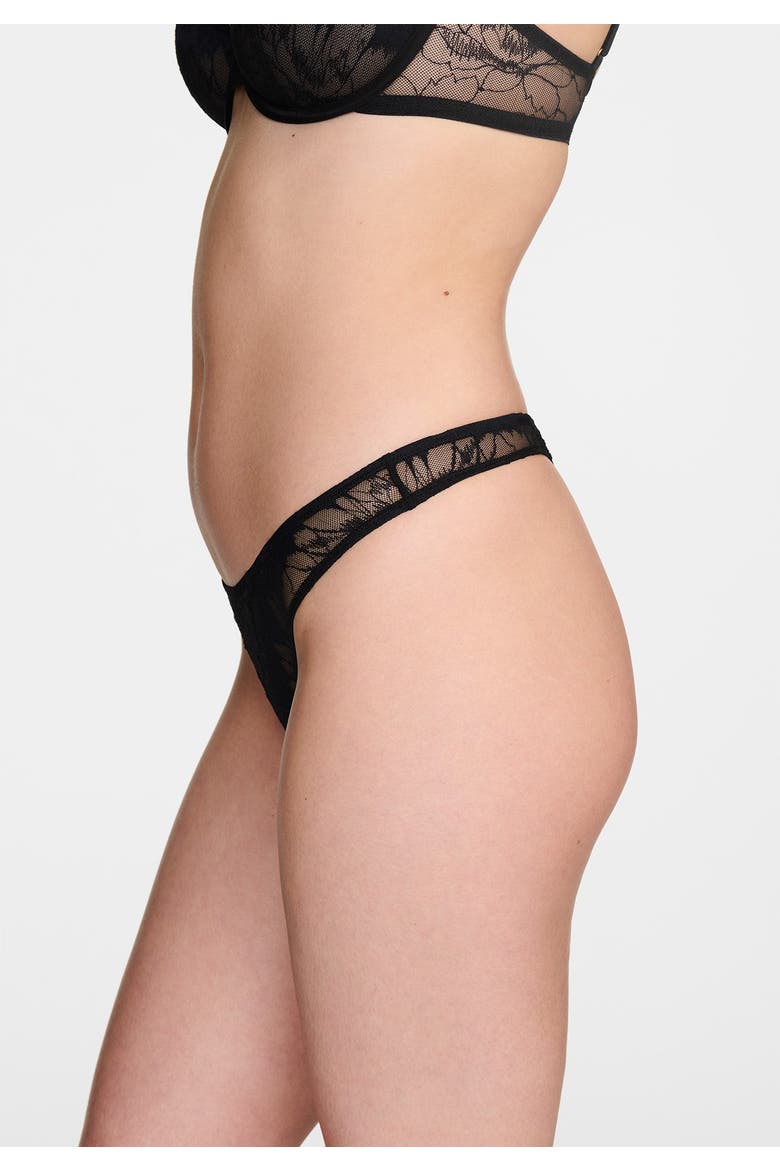 The Thong  Floral Lace, Alternate, color, BLACK