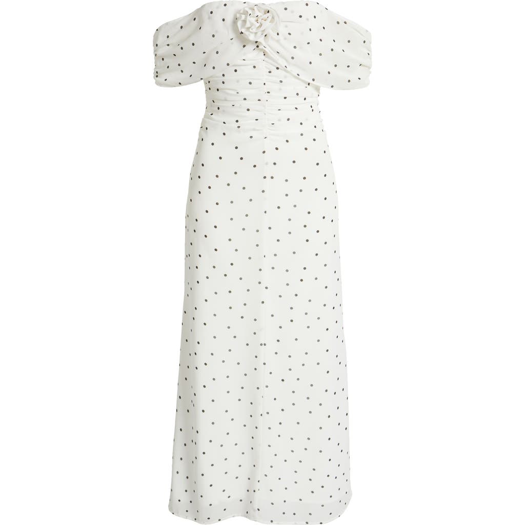 Wayf Mini Polka Dot Off The Shoulder Dress In Ivory Mini Polka Dot