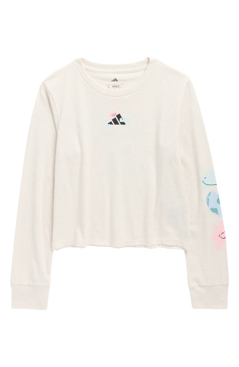 adidas Kids' Regular Fit Long Sleeve Logo Graphic T-Shirt, Main, color, Oatmeal Heather