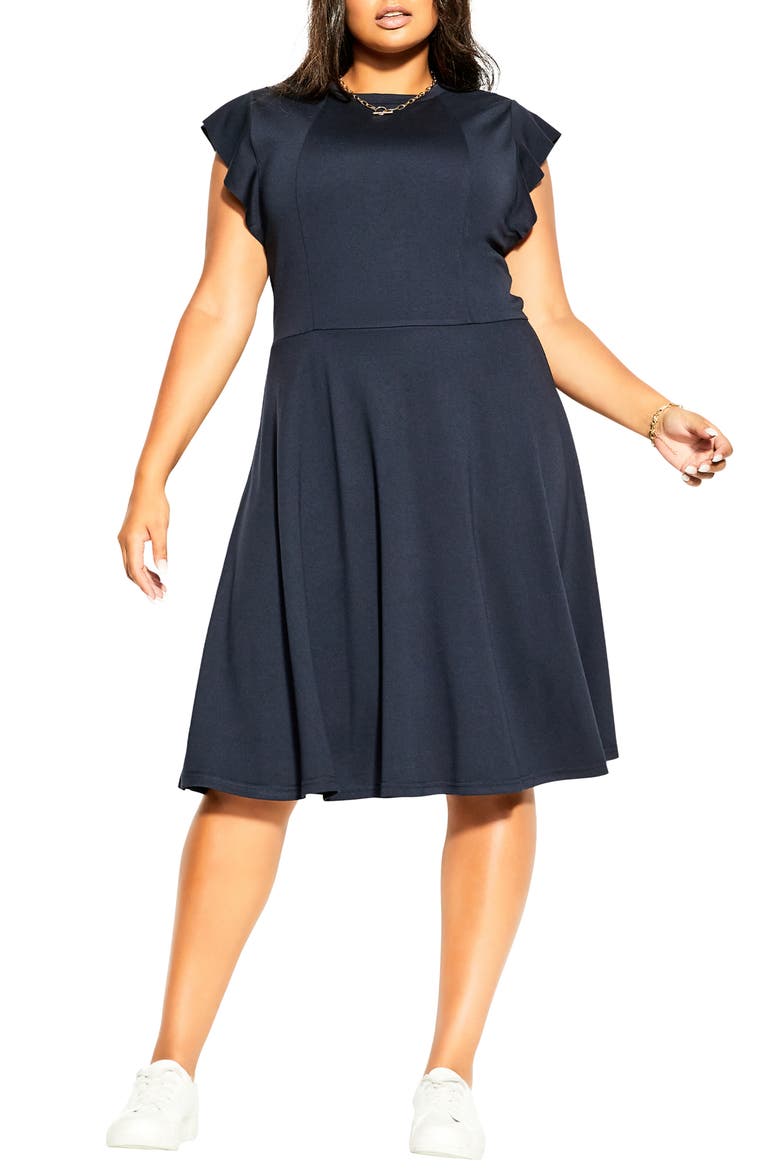 Frill Sleeve Dress, Main, color, NAVY