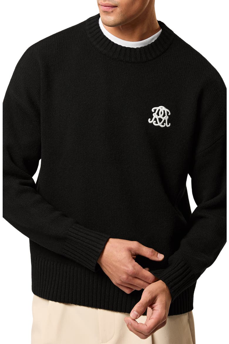 Archibald Embroidered Wool Sweater, Main, color, BLACK