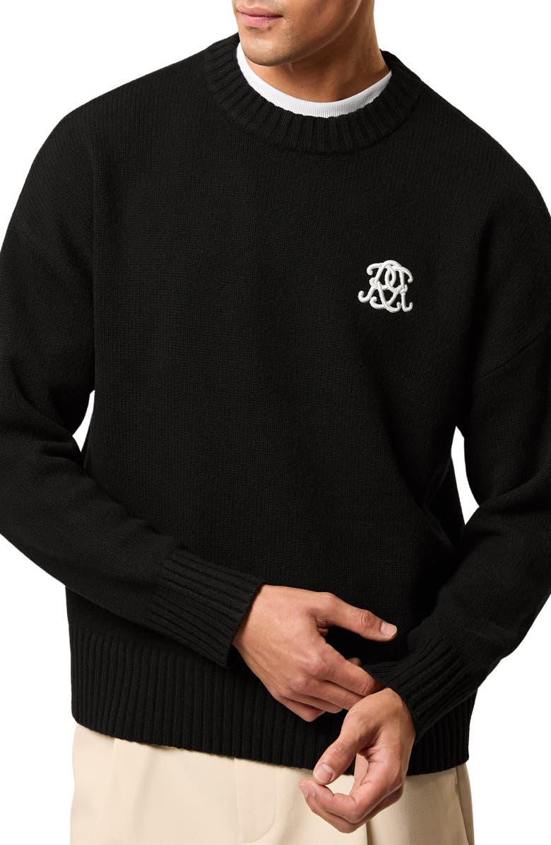 Reiss Archibald Embroidered Wool Sweater, Main, color, Black
