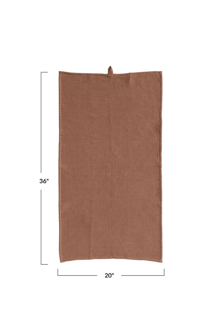 Oversized Woven Linen and Cotton Waffle Decorative Tea Towel with Loop for Dining and Kitchen, Terracotta, Alternate, color, Terracotta