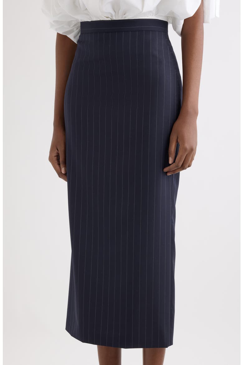 Pinstripe Wool Pencil Midi Skirt, Alternate, color, DARK NAVY