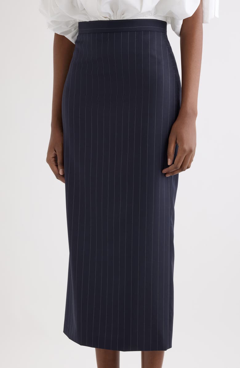 Givenchy Pinstripe Wool Pencil Midi Skirt, Alternate, color, Dark Navy