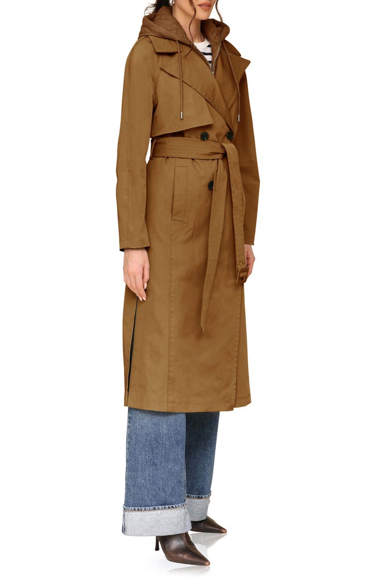 Double Breasted Trench Coat with Hooded Quilted Dickey, Alternate, color, COCO