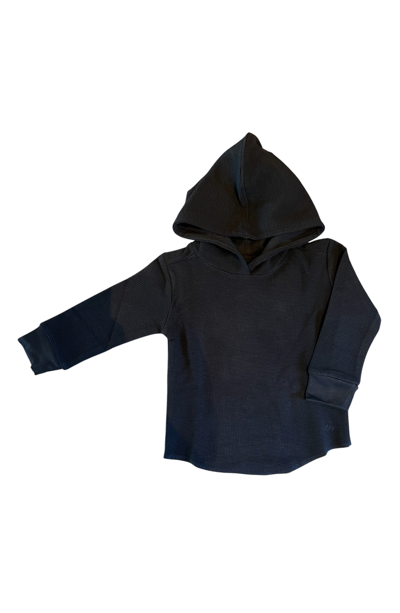 Laree + Co Waffle Knit Hooded Pullover, Main, color, Onyx