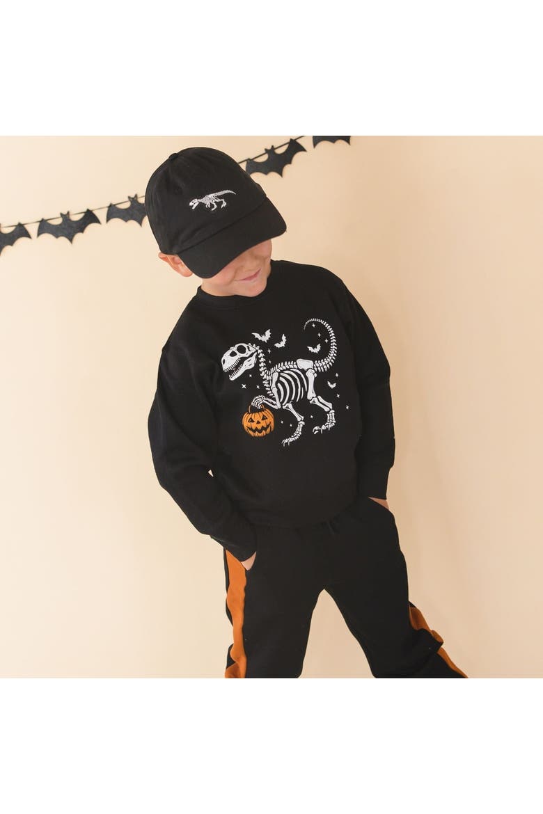 Dinosaur Skeleton Halloween Sweatshirt, Alternate, color, Black