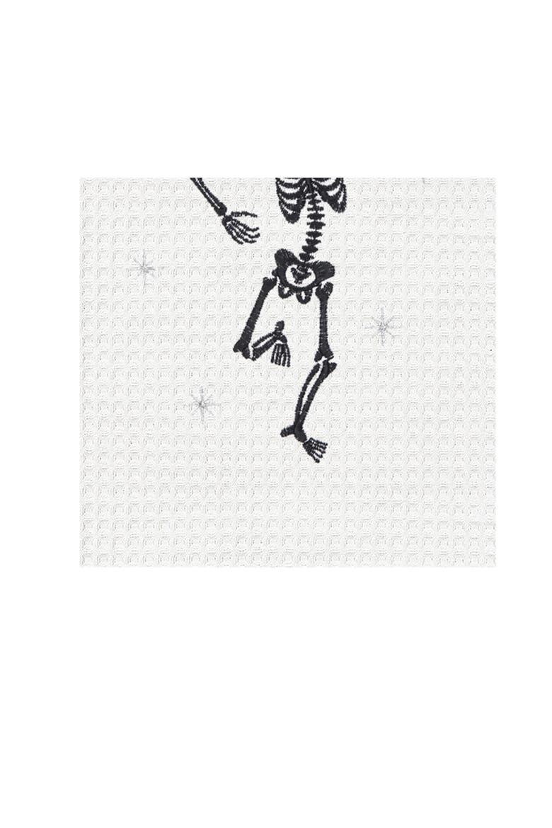 Dancing Jack O' Lantern Skeleton Halloween Embroidered 100% Cotton Waffle Weave Kitchen Dishtowel, Alternate, color, Orange
