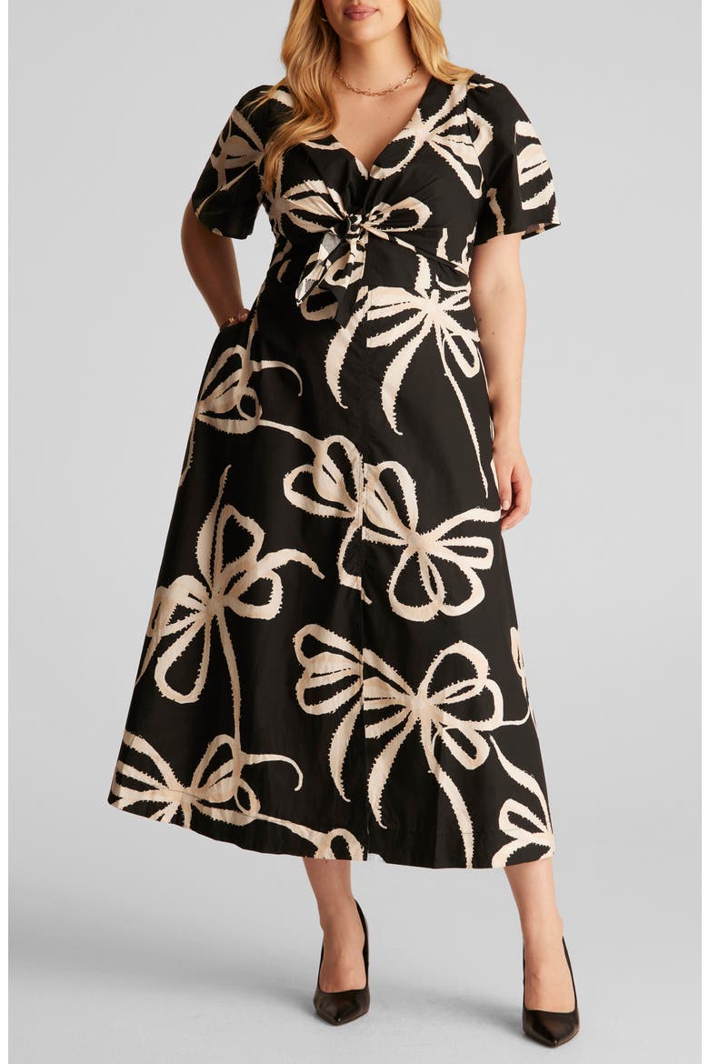 Nadja Floral Cotton Midi Dress, Main, color, BEIGE BOWS