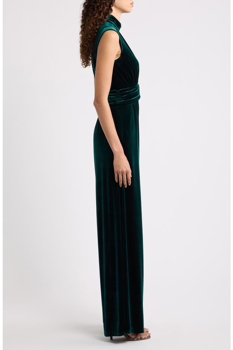 Mock Neck Velvet Jumpsuit, Alternate, color, HUNTER
