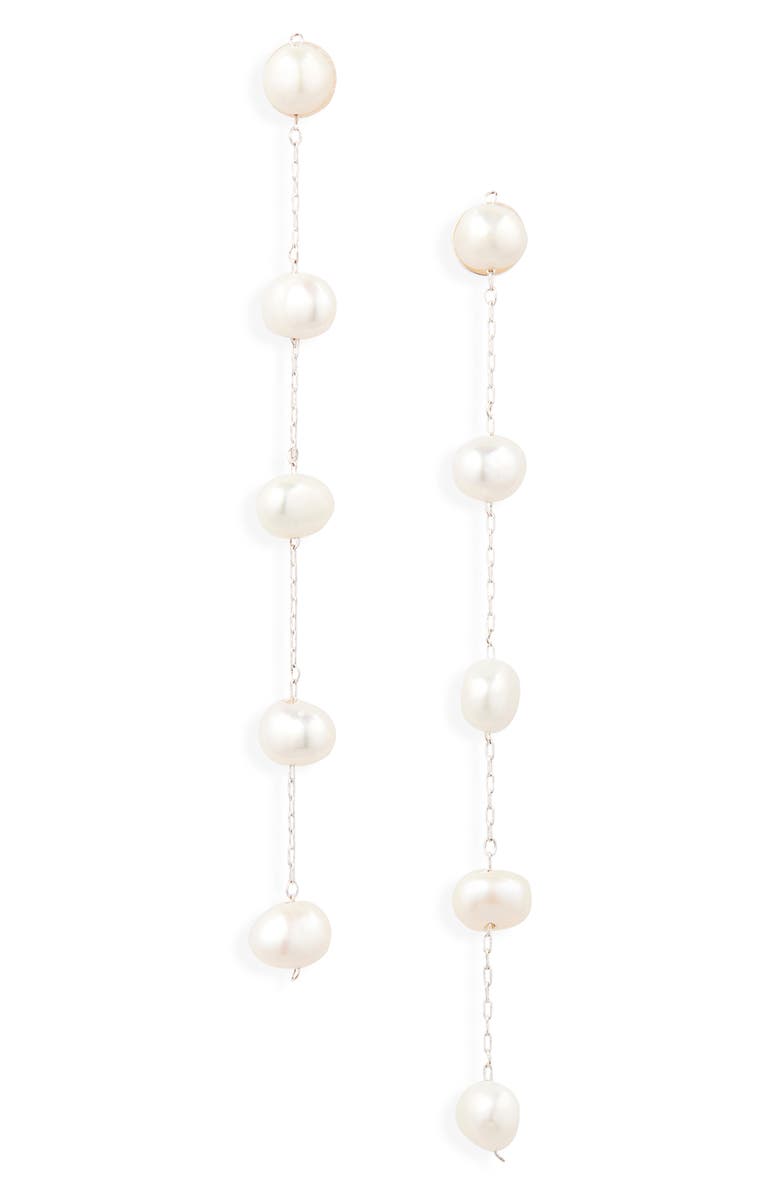 NORDSTROM RACK Freshwater Pearl Linear Earrings, Main, color, White- Silver