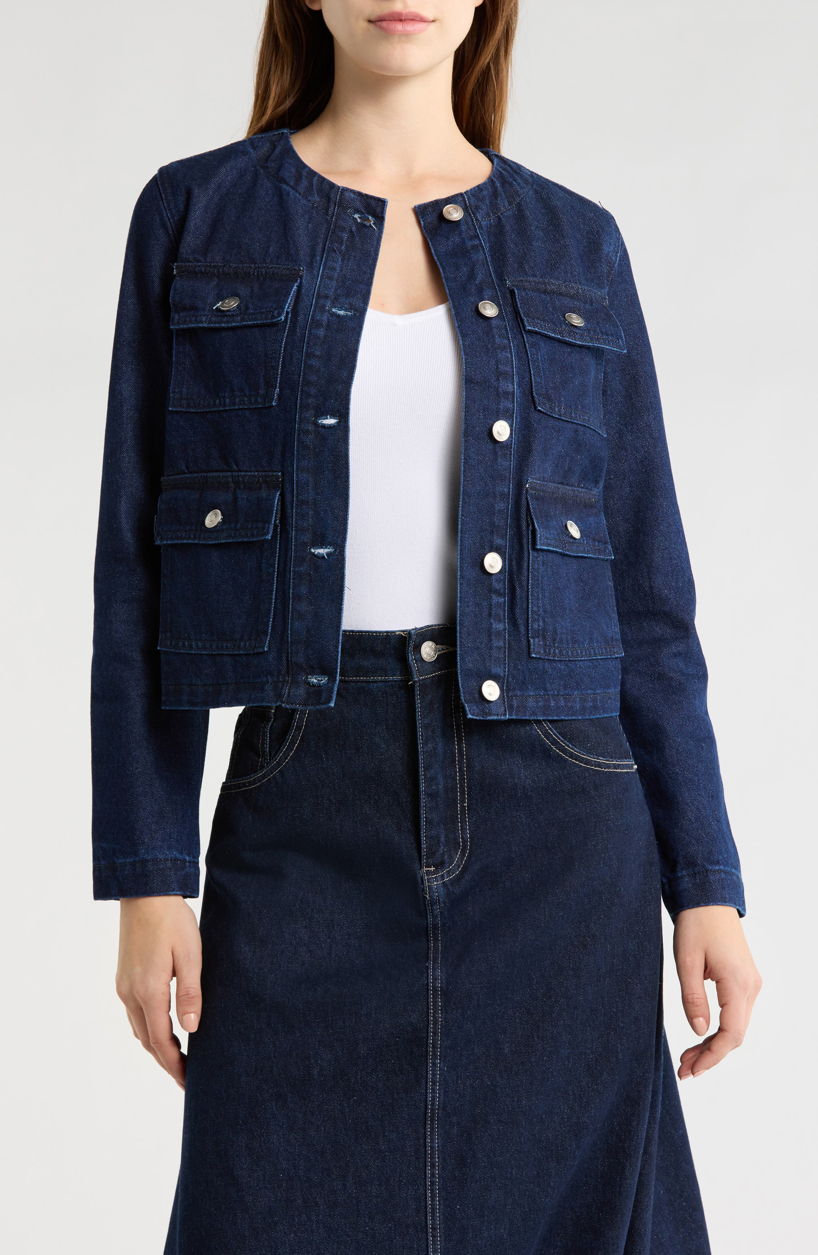 JASON WU Collarless Crop Denim Jacket